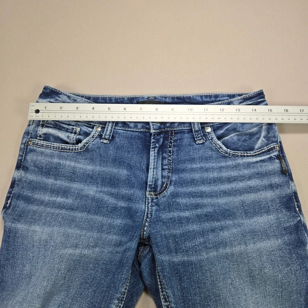 Silver Jeans Co Suki Straight Leg Jeans W29 L30 Medium Wash Distressed Denim - Picture 9 of 11